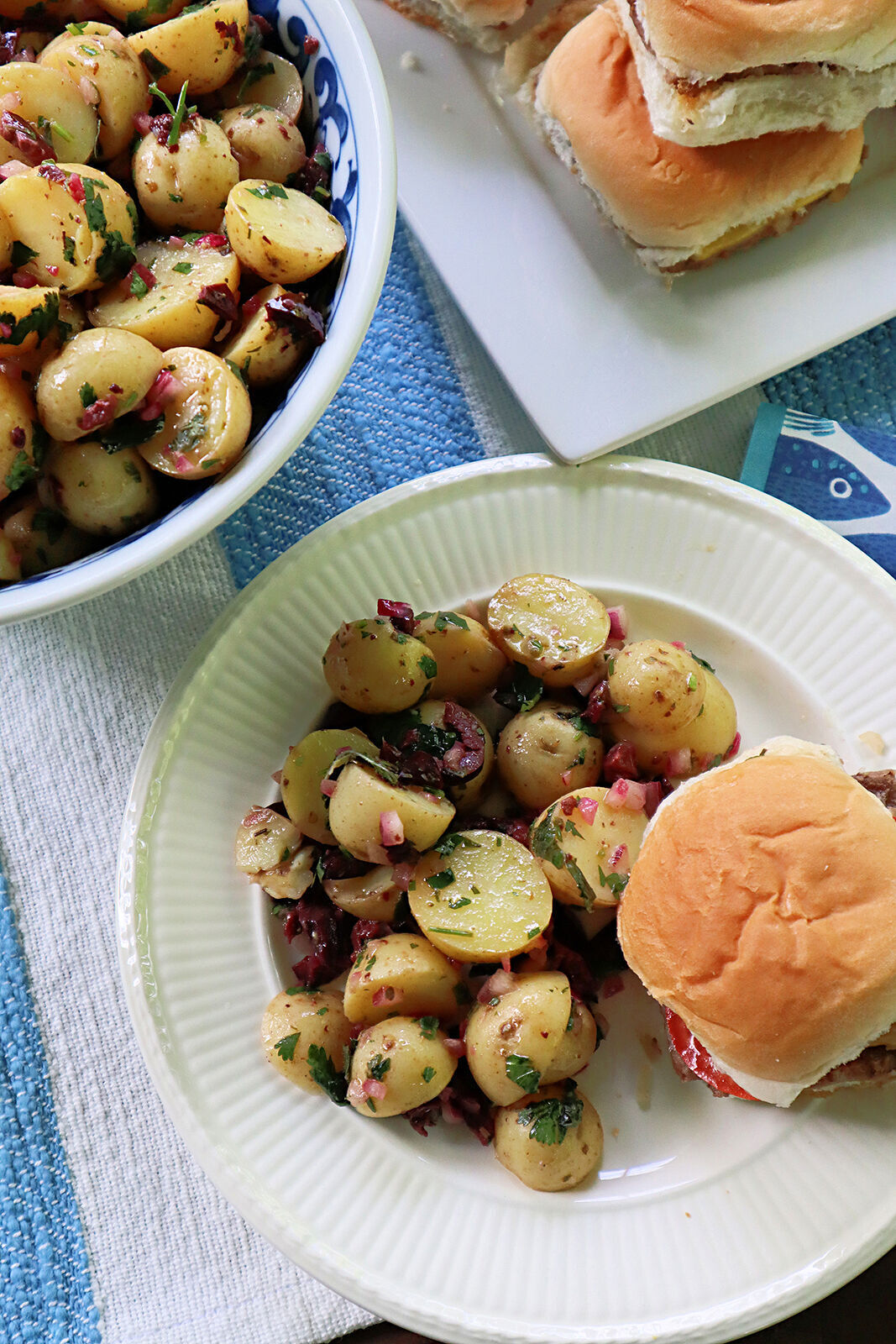 This Cypriot-style potato salad is made with olives, mint, lemon and olive instead of mayonnaise.